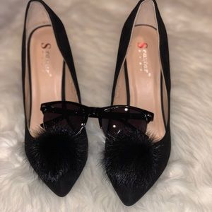 Black pom Pom Heels